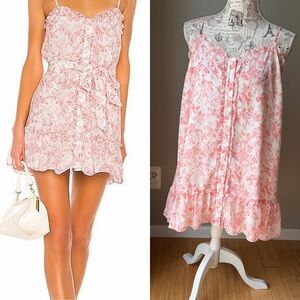 Lovers + Friends Spencer French Floral Pink and White Ruffle Camisole Mini Dress